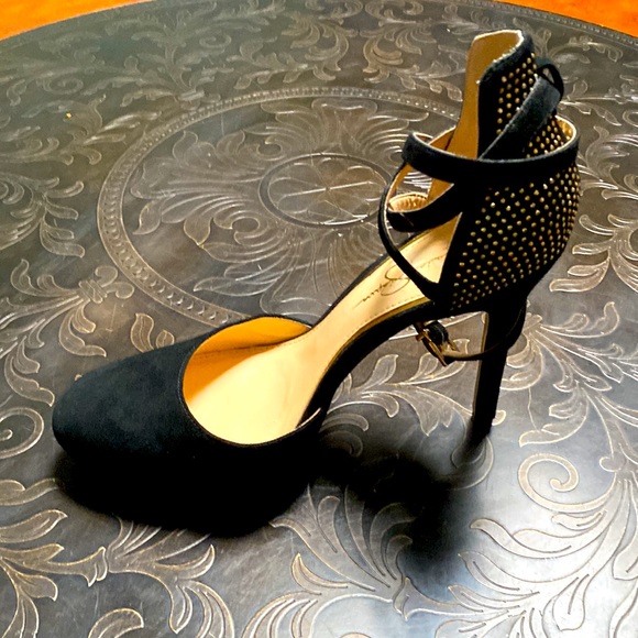 COPY - Jessica Simpson Black Suede Rhinestone stiletto Heels size 9M - Picture 5 of 9